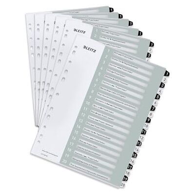 Leitz Index för A4, paket med 6, PC-skrivbart omslagsark och 20 avdelare, flikar med nummertryck 1-20, extra bredd, vit/svart, polypropylen, WOW, 1217000 Leitz Index för A4, paket med 6, PC-skrivbart omslagsark och 20 avdelare, flikar med nummertryck 1-20, extra bredd, vit/svart, polypropylen, WOW, 1217000