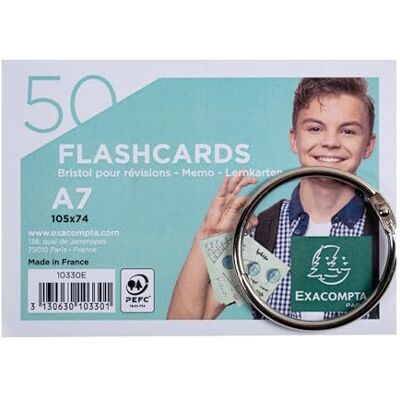 Exacompta Ref. 10330E kartong med 19 förpackningar med 50 flashcards under film + ring perforerad linjerad bristol A7 slumpmässig färg: vit, rosa, blå, gul, grön Exacompta Ref. 10330E kartong med 19 förpackningar med 50 flashcards under film + ring perforerad linjerad bristol A7 slumpmässig färg: vit, rosa, blå, gul, grön