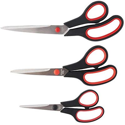 D.RECT saxset 3 stycken 160 mm/210 mm/250 mm "SG-MIX" – sax, hushållssax för papper och tejp med gummihandtag – rostfritt stål D.RECT saxset 3 stycken 160 mm/210 mm/250 mm "SG-MIX" – sax, hushållssax för papper och tejp med gummihandtag – rostfritt stål