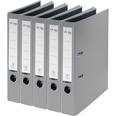 Leitz A4-mapp, kartong med plastband, 50 mm ryggbredd, för 350 ark, FSC-certifierad kartong, för skola, studier och hushåll, av grå, 5 stycken, 10561085 Leitz A4-mapp, kartong med plastband, 50 mm ryggbredd, för 350 ark, FSC-certifierad kartong, för skola, studier och hushåll, av grå, 5 stycken, 10561085