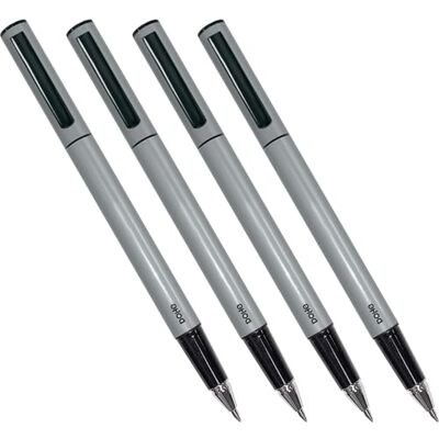 DOHE Ellipse kulspetspennor (4 st) blått gelbläck, 0,5 mm fin spets, rund aluminiumkropp, huva och klämma grå DOHE Ellipse kulspetspennor (4 st) blått gelbläck, 0,5 mm fin spets, rund aluminiumkropp, huva och klämma grå