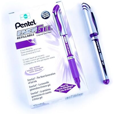 Pentel Energel påfyllningsbara bläckpennor fin spets – lila (set med 12) Pentel Energel påfyllningsbara bläckpennor fin spets – lila (set med 12)