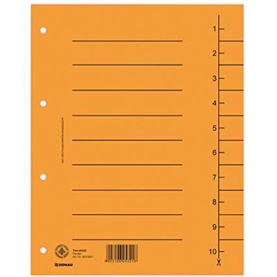 DONAU 8610001-12, 100-pack, skiljeblad, färg: orange/kartongregister, överdimensionerade, tillverkade av återvunnen kartong 250 g/kvm med linjemönster för DIN A4, 4-fack, perforering, skiljeflikar, DONAU 8610001-12, 100-pack, skiljeblad, färg: orange/kartongregister, överdimensionerade, tillverkade av återvunnen kartong 250 g/kvm med linjemönster för DIN A4, 4-fack, perforering, skiljeflikar,