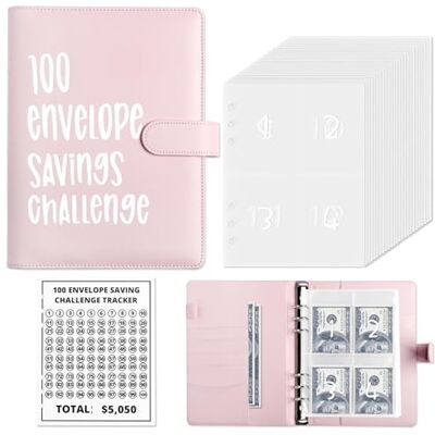 Chillyfar sedelsparare budgetpärmbok med påsar, 100 kuvert utmaning pärm med siffror, A5 pengar budgetkuvert för kontantbesparing $5 050 rosa Chillyfar sedelsparare budgetpärmbok med påsar, 100 kuvert utmaning pärm med siffror, A5 pengar budgetkuvert för kontantbesparing $5 050 rosa
