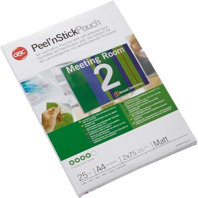 GBC A4 2x75 Mikron, Självhäftande Lamineringsfickor, Matt Yta, 25-Pack, 3747530 GBC A4 2x75 Mikron, Självhäftande Lamineringsfickor, Matt Yta, 25-Pack, 3747530