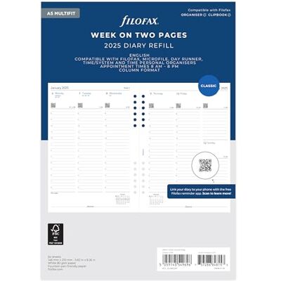 Filofax A5 Vecka på två sidor engelsk kolumn format multi-fit 2025-2568521M Filofax A5 Vecka på två sidor engelsk kolumn format multi-fit 2025-2568521M