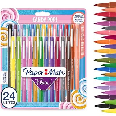 Paper Mate Flair filtspetspennor Mediumspets (0,7 mm) Sortiment av Candy POP-färger 24 stycken Paper Mate Flair filtspetspennor Mediumspets (0,7 mm) Sortiment av Candy POP-färger 24 stycken