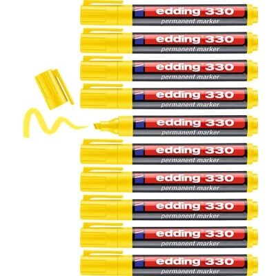 edding 330 permanent markör – gul – 10 pennor – mejselspets 1–5 mm – vattentät, snabbtorkande, smutssäkra pennor – för kartong, plast, glas, trä, metall och tyg edding 330 permanent markör – gul – 10 pennor – mejselspets 1–5 mm – vattentät, snabbtorkande, smutssäkra pennor – för kartong, plast, glas, trä, metall och tyg