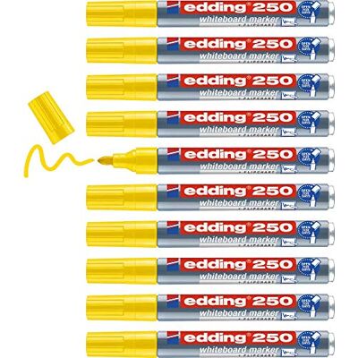 edding 250 markörer för whiteboardtavlor gul 10 pennor rund spets 1,5–3 mm whiteboardpenna för whiteboard, kemtvätt whiteboard, flipchart, anteckningsblock edding 250 markörer för whiteboardtavlor gul 10 pennor rund spets 1,5–3 mm whiteboardpenna för whiteboard, kemtvätt whiteboard, flipchart, anteckningsblock