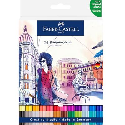 Faber-Castell Creative Studio Goldfaber Aqua Dual Marker, Flerfärgad, Markeringsplånbok 24, för konst, hantverk, ritning, skissning, hem, skola, universitet, färgning Faber-Castell Creative Studio Goldfaber Aqua Dual Marker, Flerfärgad, Markeringsplånbok 24, för konst, hantverk, ritning, skissning, hem, skola, universitet, färgning