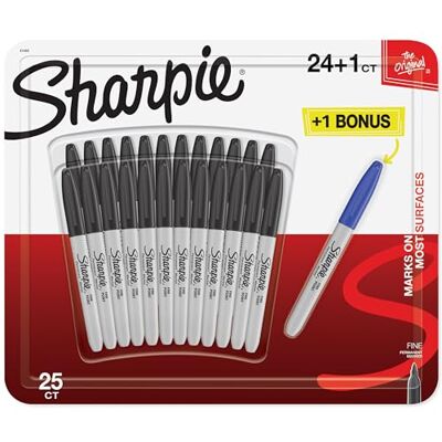 Sharpie 41444 Permanent Markeringspennor med Fin Spets, Svart, Paket med 25 Sharpie 41444 Permanent Markeringspennor med Fin Spets, Svart, Paket med 25