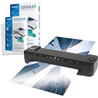 Waytex A3 A4 A5 A6 A7 Pro ultrasnabb varm och kall lamineringsmaskin upp till 2 x 150 mikron justerbar temperatur för intensiv professionell användning förpackning med 100 A4-fickor + 100 A3-fickor Waytex A3 A4 A5 A6 A7 Pro ultrasnabb varm och kall lamineringsmaskin upp till 2 x 150 mikron justerbar temperatur för intensiv professionell användning förpackning med 100 A4-fickor + 100 A3-fickor