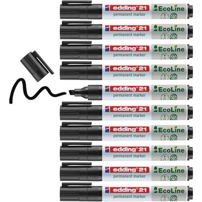 edding 21 Ecoline permanent marker – svart – låda med 10 – rund spets 1,5–3 mm – vattenfast, snabbtorkande, fläckfria pennor – för kartong, plast, glas, trä, metall och tyg – går att fylla på edding 21 Ecoline permanent marker – svart – låda med 10 – rund spets 1,5–3 mm – vattenfast, snabbtorkande, fläckfria pennor – för kartong, plast, glas, trä, metall och tyg – går att fylla på