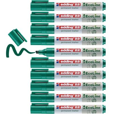 edding 22 Ecoline permanent marker – grön – låda med 10 – snedskuren spets 1-5 mm – vattenfast, snabbtorkande, fläckfria pennor – för kartong, plast, glas, trä, metall och tyg – går att fylla på edding 22 Ecoline permanent marker – grön – låda med 10 – snedskuren spets 1-5 mm – vattenfast, snabbtorkande, fläckfria pennor – för kartong, plast, glas, trä, metall och tyg – går att fylla på