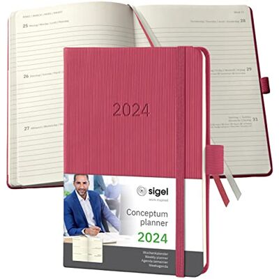 Sigel C2471 Mötesplanerare veckokalender 2024, ca A6, röd, inbunden omslag, 176 sidor, gummiband, pennslinga, arkivväska, PEFC-certifierad, koncept Sigel C2471 Mötesplanerare veckokalender 2024, ca A6, röd, inbunden omslag, 176 sidor, gummiband, pennslinga, arkivväska, PEFC-certifierad, koncept