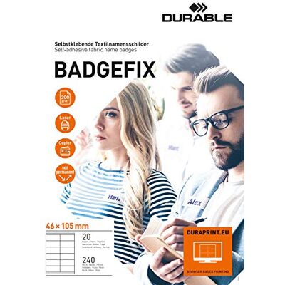Durable 836302 självhäftande namnskylt Badgefix, 46 x 105 mm, 240 st, vit Durable 836302 självhäftande namnskylt Badgefix, 46 x 105 mm, 240 st, vit