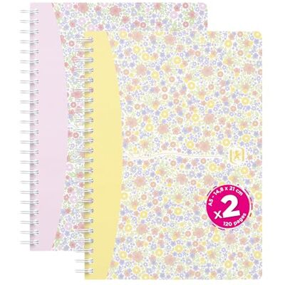 Oxford Pastell blommig, set med 2 små rutor, A5-anteckningsbok, 120 sidor spiralbindning, kortomslag, blandade färger Oxford Pastell blommig, set med 2 små rutor, A5-anteckningsbok, 120 sidor spiralbindning, kortomslag, blandade färger