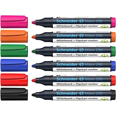 Schneider Maxx 290 märkpennor (för whiteboards och blädderblock, rund spets 2–3 mm linjetjocklek, restfri torkning, hög kvalitet, stark och färgintensiv) 5 lådor med 6 färger vardera Schneider Maxx 290 märkpennor (för whiteboards och blädderblock, rund spets 2–3 mm linjetjocklek, restfri torkning, hög kvalitet, stark och färgintensiv) 5 lådor med 6 färger vardera