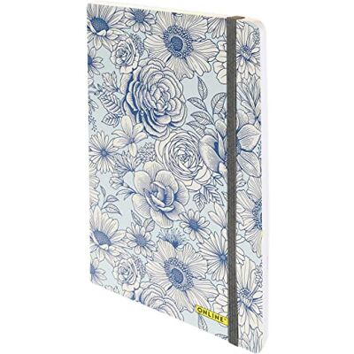 Online Bullet Journal Blue Flowers, 120 g/m² FSC-papper, DIN A5, 144 invändiga prickig/prickar, anteckningsbok med mjukt omslag och gummiband, dagbok för anteckningar, skisser, bokstäver Online Bullet Journal Blue Flowers, 120 g/m² FSC-papper, DIN A5, 144 invändiga prickig/prickar, anteckningsbok med mjukt omslag och gummiband, dagbok för anteckningar, skisser, bokstäver