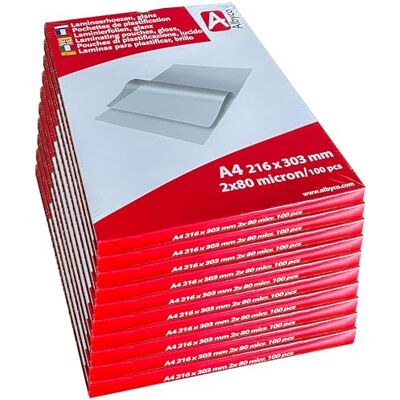 Albyco A4 plastpåse lamineringsark glänsande per 10 förpackningar med 100 stycken tjocklek 2 x 80 (160) mikron Albyco A4 plastpåse lamineringsark glänsande per 10 förpackningar med 100 stycken tjocklek 2 x 80 (160) mikron