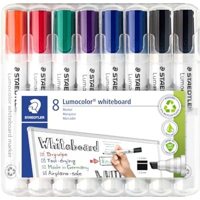 STAEDTLER Lumocolor 351 Whiteboardpennor 8-pack i 6 färger – avtorkningsbara whiteboardmarkers med rundspets 2,0 mm, snabbtorkande, DRY SAFE 351 BWP8X STAEDTLER Lumocolor 351 Whiteboardpennor 8-pack i 6 färger – avtorkningsbara whiteboardmarkers med rundspets 2,0 mm, snabbtorkande, DRY SAFE 351 BWP8X