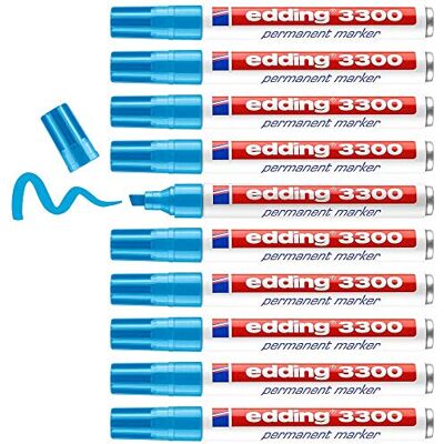edding 3300 – 10 – låda med 10 märkpennor, permanentmarkörer, kilspetsar, sticktjocklek 1–5 mm, ljusblå edding 3300 – 10 – låda med 10 märkpennor, permanentmarkörer, kilspetsar, sticktjocklek 1–5 mm, ljusblå