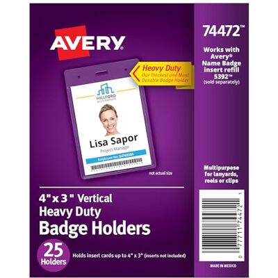 Avery Tydliga tunga porträttmärkeshållare 4 x 3 tum, 25-pack (74472) Avery Tydliga tunga porträttmärkeshållare 4 x 3 tum, 25-pack (74472)