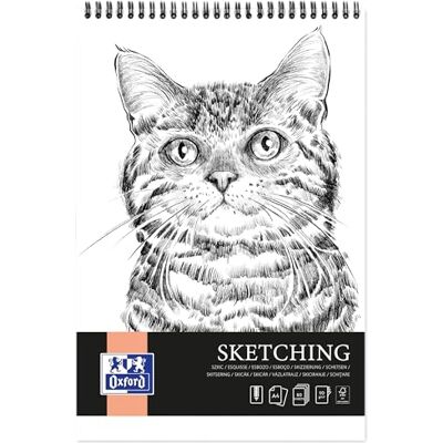 Oxford Artistic skissblock A4-katt, 80 ark, ritblock med spiral, sketchbook, konstblock 90 g/m² syrafritt papper, ritbok med stabil baksida, skissbok för ritning och skisser Oxford Artistic skissblock A4-katt, 80 ark, ritblock med spiral, sketchbook, konstblock 90 g/m² syrafritt papper, ritbok med stabil baksida, skissbok för ritning och skisser