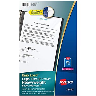 Avery Diamond Clear Heavyweight Sheet Protectors, Holds 8.5" x 14" Sheets, Legal Size, Easy Load, 25ct (73897) Avery Diamond Clear Heavyweight Sheet Protectors, Holds 8.5" x 14" Sheets, Legal Size, Easy Load, 25ct (73897)