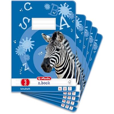 herlitz 10767283 häfte A4 linjerat 03, 32 ark: Motiv: Zebra, FSC Mix, 5 stycken herlitz 10767283 häfte A4 linjerat 03, 32 ark: Motiv: Zebra, FSC Mix, 5 stycken