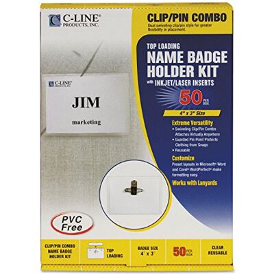 C-LINE ID-hållare set med 50 st med klämma och nål transparent 10 x 7,6 cm C-LINE ID-hållare set med 50 st med klämma och nål transparent 10 x 7,6 cm
