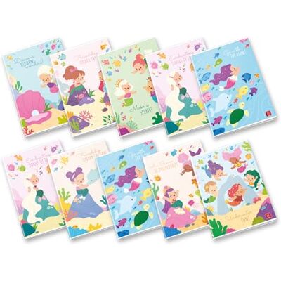 Pigna , Maxi anteckningsbok sjöjungfrur, f.to A4, 21 x 29,7 cm, sidor 80 + journal, 80 g/m², inuti 0A, rader för första och andra klassen, blandade omslag, 10 stycken Pigna , Maxi anteckningsbok sjöjungfrur, f.to A4, 21 x 29,7 cm, sidor 80 + journal, 80 g/m², inuti 0A, rader för första och andra klassen, blandade omslag, 10 stycken