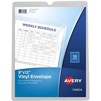 Avery 74804 Toppmatade genomskinliga vinylkuvert med tumskåra, 9 tum x 12 tum, klara (förpackning med 10) Avery 74804 Toppmatade genomskinliga vinylkuvert med tumskåra, 9 tum x 12 tum, klara (förpackning med 10)
