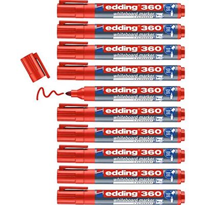 edding 360 whiteboardmarker – röd – låda med 10 pennor – rund spets 1,5–3 mm – torkas bort utan vatten – för whiteboard, blädderblock, anslagstavla, memo-tavla – sketcher – går att fylla på edding 360 whiteboardmarker – röd – låda med 10 pennor – rund spets 1,5–3 mm – torkas bort utan vatten – för whiteboard, blädderblock, anslagstavla, memo-tavla – sketcher – går att fylla på