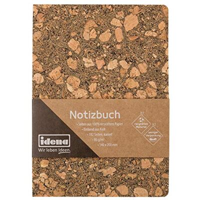 Idena 11001 – Anteckningsbok 20 x 14 cm, rutig, 192 sidor, tillverkad av 100% återvunnet papper, omslag av kork, 80 g/m², 1 st, ljusbrun Idena 11001 – Anteckningsbok 20 x 14 cm, rutig, 192 sidor, tillverkad av 100% återvunnet papper, omslag av kork, 80 g/m², 1 st, ljusbrun