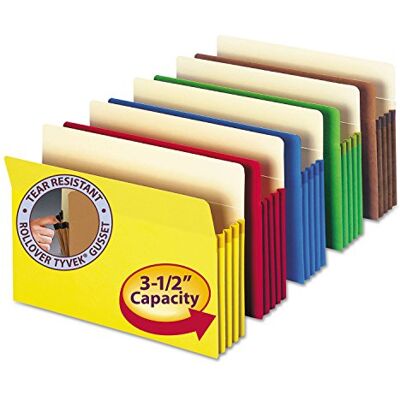Smead File ficka, rak flik, 8,89 cm expansion, laglig storlek, blandade färger, 5 per paket (74892) Smead File ficka, rak flik, 8,89 cm expansion, laglig storlek, blandade färger, 5 per paket (74892)