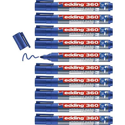 edding 360 whiteboardmarker – blå – låda med 10 pennor – rund spets 1,5–3 mm – torkas bort utan vatten – för whiteboard, blädderblock, anslagstavla, memo-tavla – sketcher – går att fylla på edding 360 whiteboardmarker – blå – låda med 10 pennor – rund spets 1,5–3 mm – torkas bort utan vatten – för whiteboard, blädderblock, anslagstavla, memo-tavla – sketcher – går att fylla på