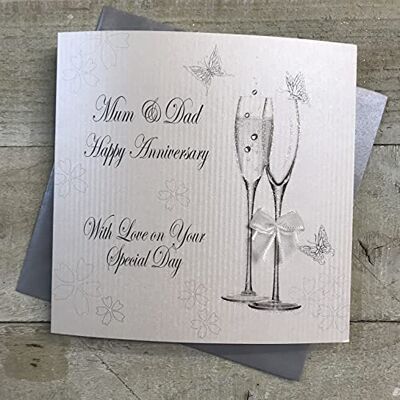 WHITE COTTON CARDS Vita bomullskort handgjorda grattis på årsdagen kort med kärlek på din speciella dag för mamma och pappa med champagneglas, BD194 WHITE COTTON CARDS Vita bomullskort handgjorda grattis på årsdagen kort med kärlek på din speciella dag för mamma och pappa med champagneglas, BD194