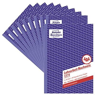 Avery 1771-10 Lönearbete bevis (A5, självkopierande, för Tyskland/Österrike, testad av juridiska experter, för timdetektering, 3 x 40 ark) 10-pack, vit/gul/rosa Avery 1771-10 Lönearbete bevis (A5, självkopierande, för Tyskland/Österrike, testad av juridiska experter, för timdetektering, 3 x 40 ark) 10-pack, vit/gul/rosa