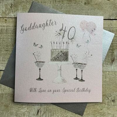 WHITE COTTON CARDS Grattis på 40:e födelsedagen kort guddotter champagneglas rosa rosor av vita bomullskort SS42-GODD40 WHITE COTTON CARDS Grattis på 40:e födelsedagen kort guddotter champagneglas rosa rosor av vita bomullskort SS42-GODD40