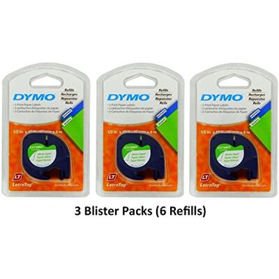 Dymo 3 x LetraTag-märkningstejp för LetraTag-etikettmaskiner, svart tryck på vit papperstejp, 1/2 tum B x 33 tum L, 2 rullar (10697) Dymo 3 x LetraTag-märkningstejp för LetraTag-etikettmaskiner, svart tryck på vit papperstejp, 1/2 tum B x 33 tum L, 2 rullar (10697)