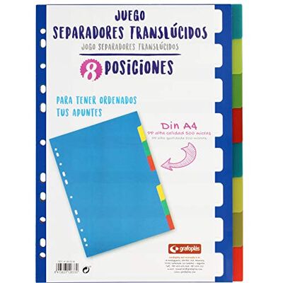 Grafoplás 41260500-juego index för mappar och mappar, 8 flikar, storlek A4 Grafoplás 41260500-juego index för mappar och mappar, 8 flikar, storlek A4