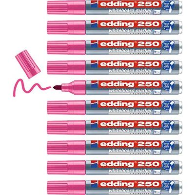 edding 250 whiteboardmarkörer – rosa – 10 pennor – rund spets 1,5–3 mm – raderbar filt för whiteboardtavlor, magnetiska, memo och konferensstaffli – skisser edding 250 whiteboardmarkörer – rosa – 10 pennor – rund spets 1,5–3 mm – raderbar filt för whiteboardtavlor, magnetiska, memo och konferensstaffli – skisser