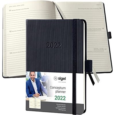 Sigel C2213 Mötesplanerare veckokalender 2022 – ca A6 – svart – inbunden – 176 sidor – gummiband, pennögla, arkivväska – PEFC-certifierad – koncepttum Sigel C2213 Mötesplanerare veckokalender 2022 – ca A6 – svart – inbunden – 176 sidor – gummiband, pennögla, arkivväska – PEFC-certifierad – koncepttum