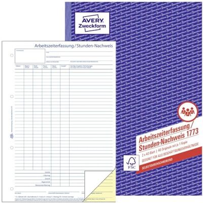Avery 1773 Tidsbok, Vit/Gul, 2 x 40 ark Avery 1773 Tidsbok, Vit/Gul, 2 x 40 ark