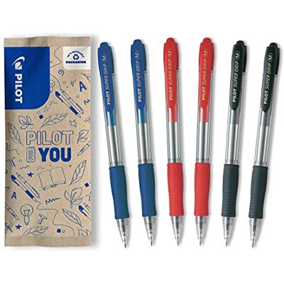 PILOT Super Grip, kulspetspenna, set om 6 i M (blå, svart, röd) PILOT Super Grip, kulspetspenna, set om 6 i M (blå, svart, röd)