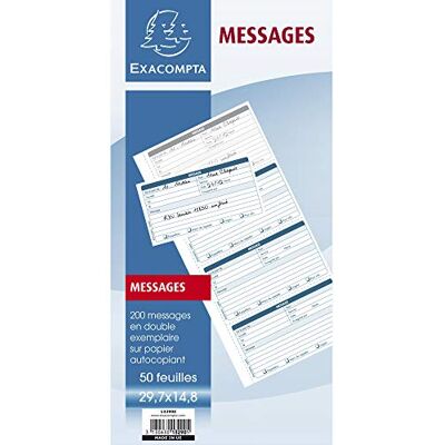Exacompta Carnet 29,7x14,8cm messages telephones (4 a la page) 50 feuilles dupli autocopiantes Exacompta Carnet 29,7x14,8cm messages telephones (4 a la page) 50 feuilles dupli autocopiantes