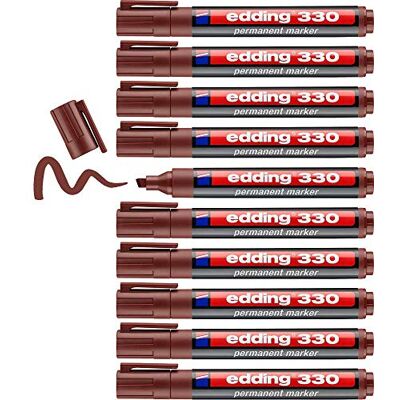 edding 330 permanent markör – brun – 10 pennor – mejselspets 1–5 mm – vattentät, snabbtorkande, smutssäkra pennor – för kartong, plast, glas, trä, metall och tyg edding 330 permanent markör – brun – 10 pennor – mejselspets 1–5 mm – vattentät, snabbtorkande, smutssäkra pennor – för kartong, plast, glas, trä, metall och tyg