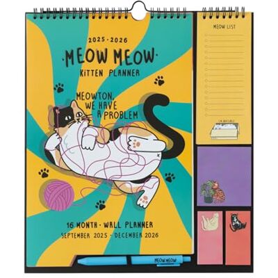 Grupo Erik Wall Planner 2026 Meow Meow Cat Gifts For Family Monthly Planner With Stickers, Pen, Shopping List, Sticky Notes Wall Calendar 16 Months Sep 2025 Dec 2026 Grupo Erik Wall Planner 2026 Meow Meow Cat Gifts For Family Monthly Planner With Stickers, Pen, Shopping List, Sticky Notes Wall Calendar 16 Months Sep 2025 Dec 2026