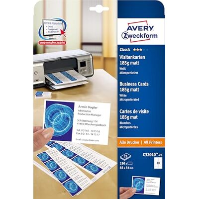 Avery C32010-25 Visitkort, Vit, 250 st Avery C32010-25 Visitkort, Vit, 250 st